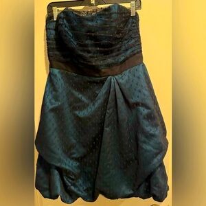 DAVIDS BRIDAL 80s navy blue black tulle mini Dress party flare wedding retro 12